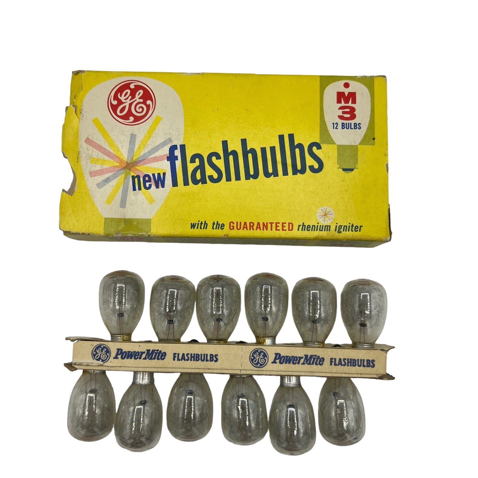 VTG NOS General Electric GE M3 Twelve Clear Rhenium Flashbulbs in Original Box