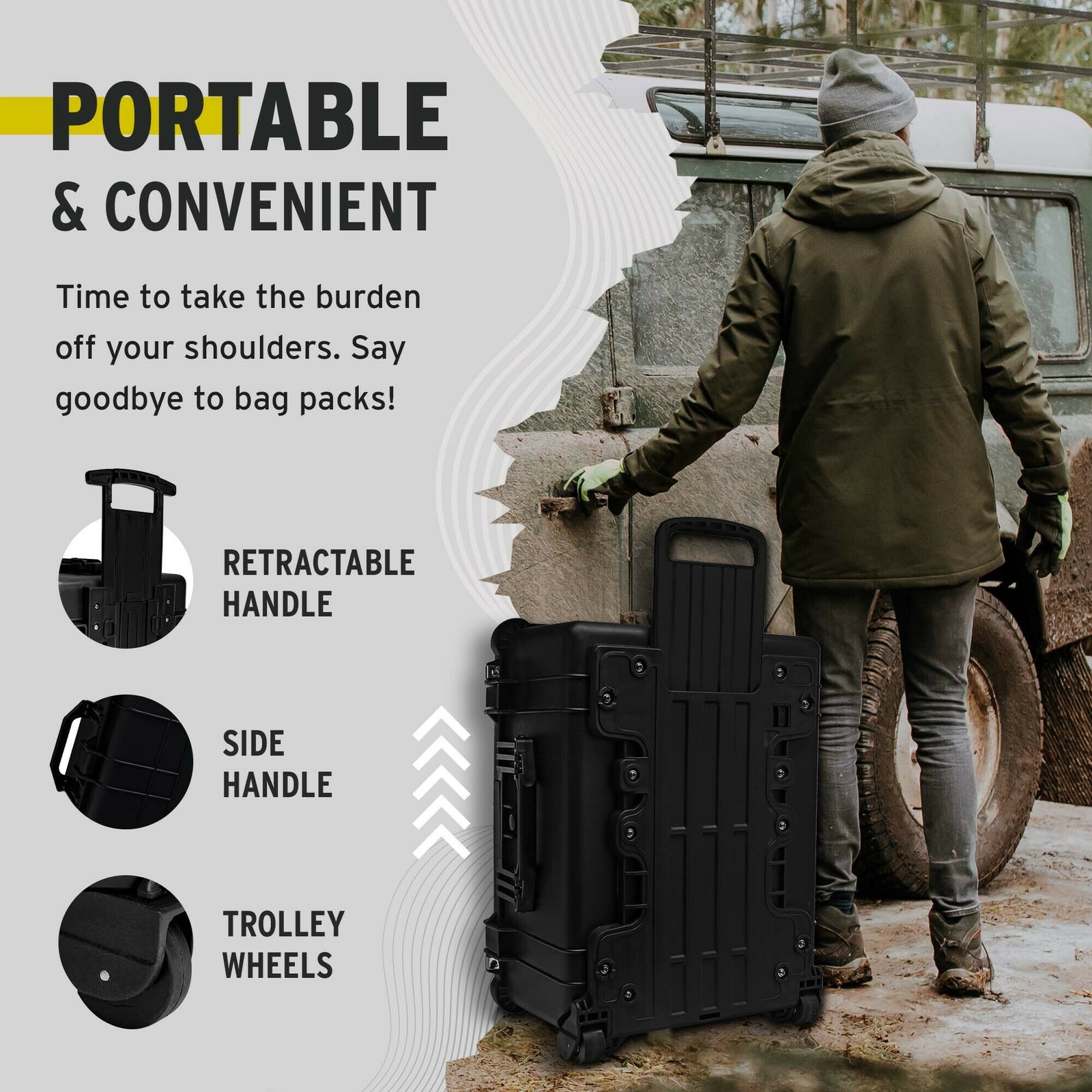 Koah Weatherproof Wheeled Hard Case Customizable Foam 25x20x12 Inch RUGGED