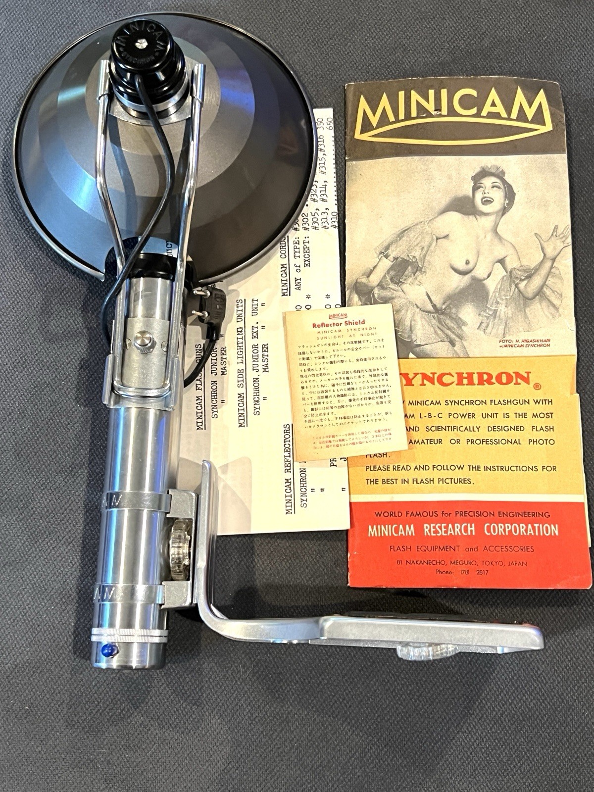 Vintage Minicam Synchron Camera Flash Equip. 1950s W/ Rare Manual