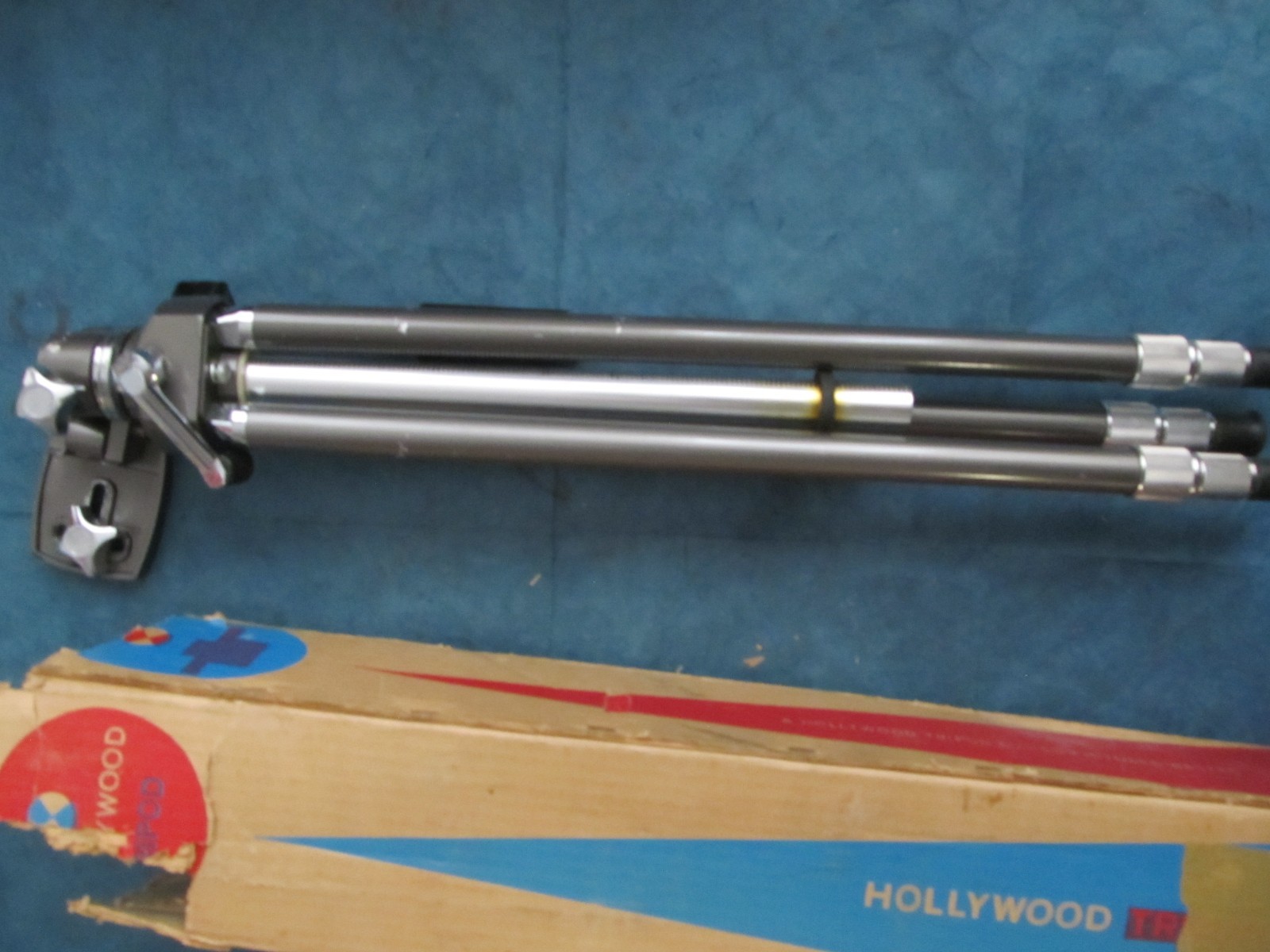 Vintage Hollywood tripod for camera with original box extends to 50″