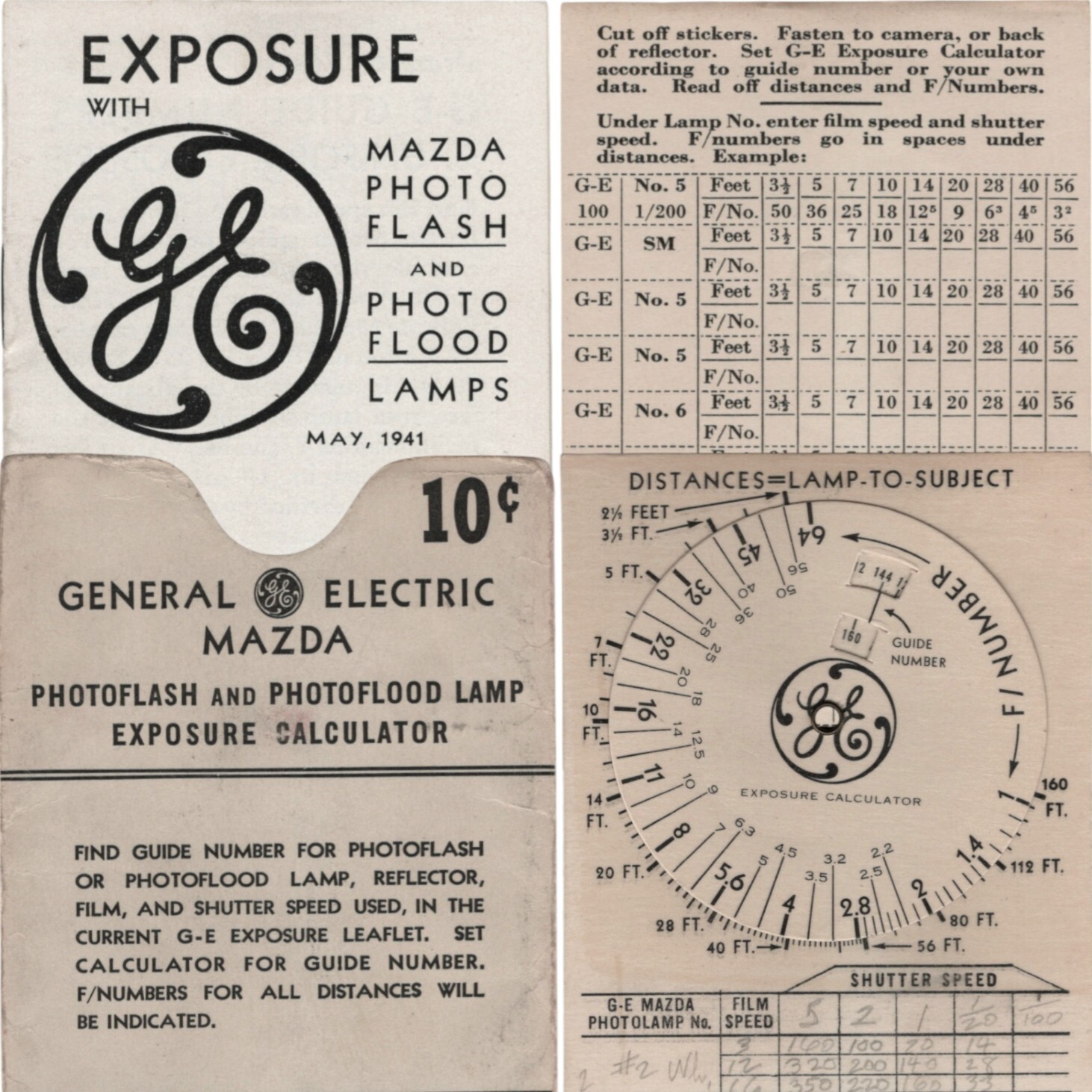GE Mazda 1941 Exposure Guide General Electric Photo Flood Lamps Flash Bulb VTG.