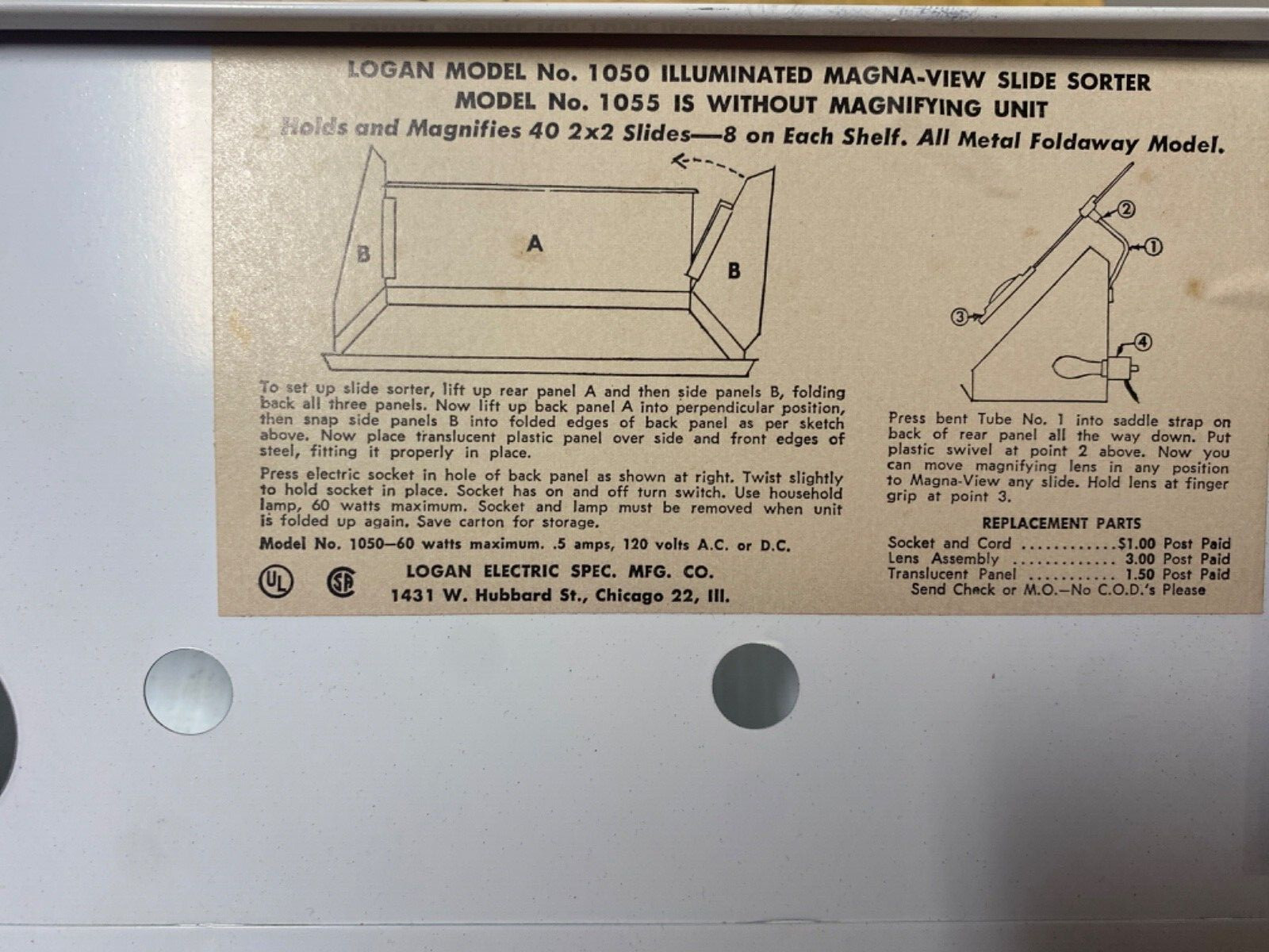 LOGAN ILLUMINATED SLIDE SORTER E-Z VIEW WITH ORIGINAL BOX #1055 ***NO LIGHT