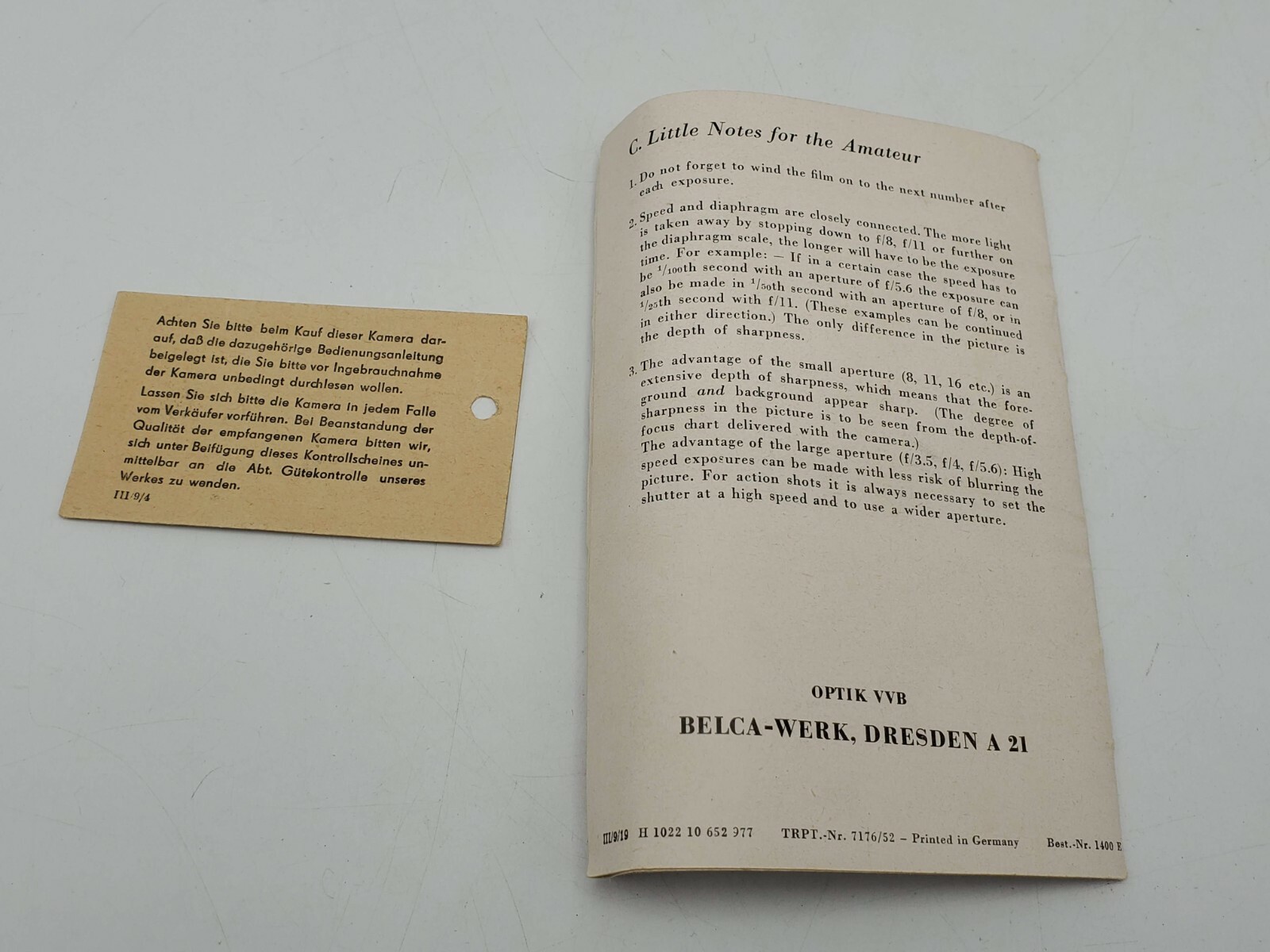 Belca Belfoca 6×9 cm Folding Camera Original Box & Instructions Only – Germany