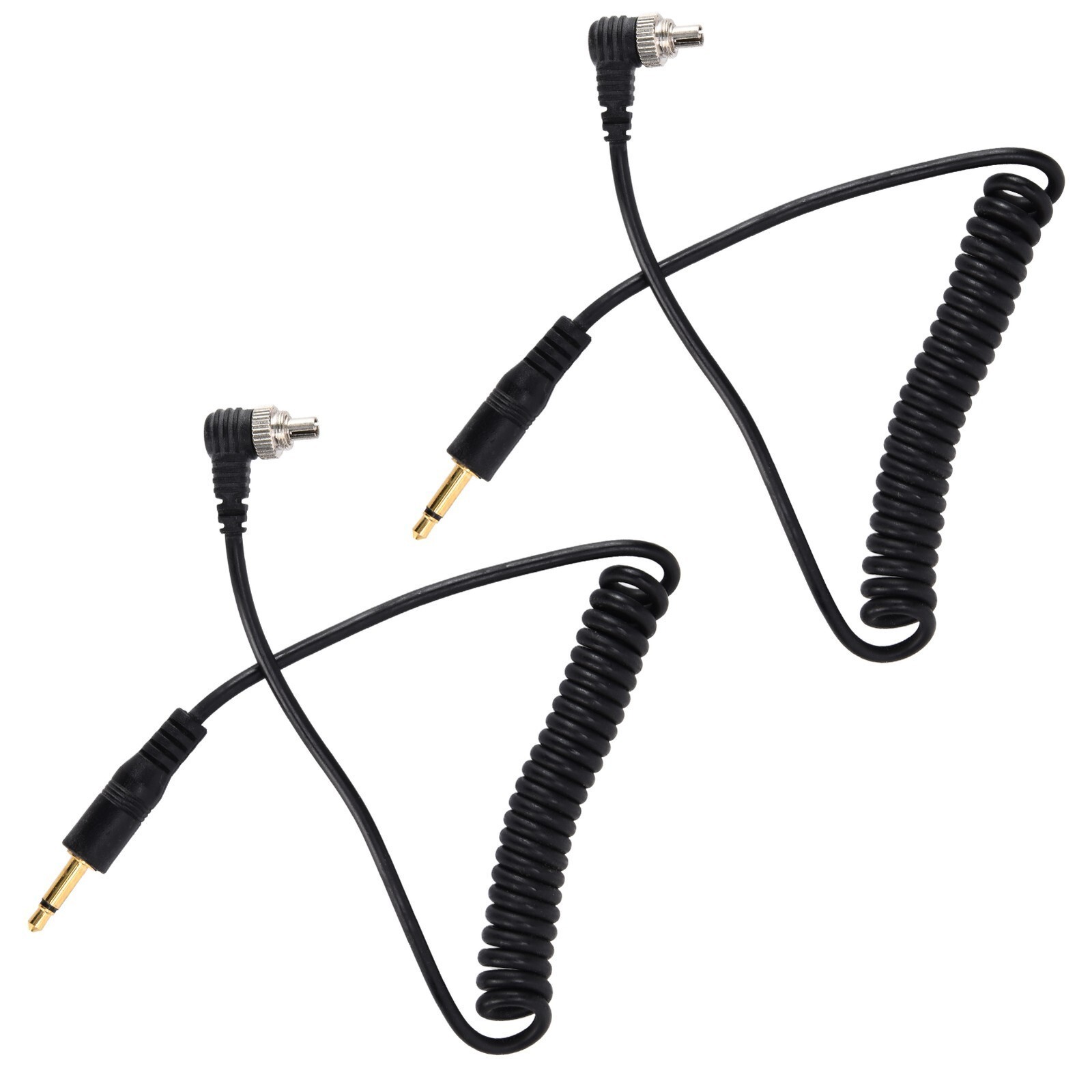 2pcs Universal 3.5mm to Male Flash PC Sync Cable Coiled Cord with Screw Lock