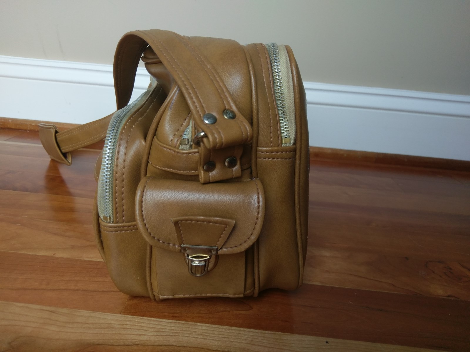 Vtg Bonnie International Camcorder Camera Bag Zipper Brown Tan Vinyl Shoulder
