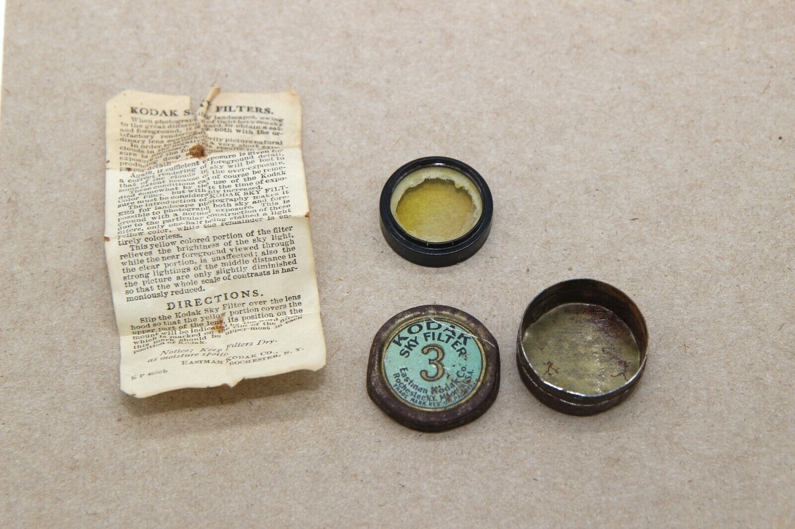 Vintage Kodak #3 Sky Filter Lens In A Metal Tin w/ Instructions