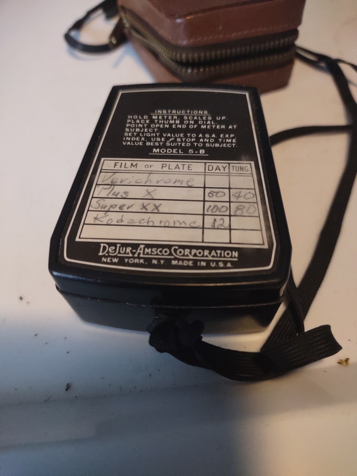 Vintage DeJur-Amsco Model 5-B Light Exposure Meter in Original Leather Zip-Case