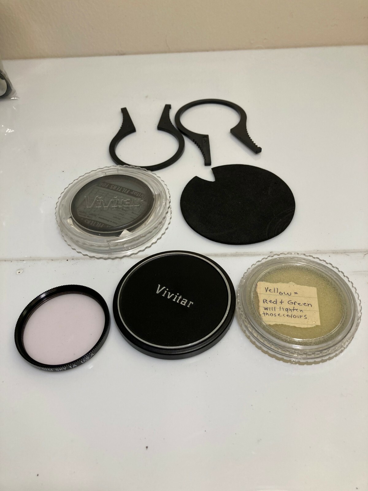 Lot of Vintage Camera Filters (3),Cases(2), & Filter Removal Tools(2)