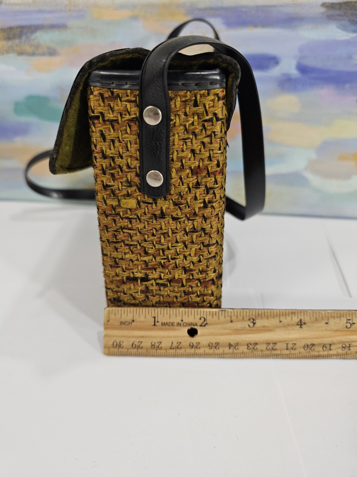 Vintage Brown Tweed Weave Shoulder Small Camera Bag W/clasp