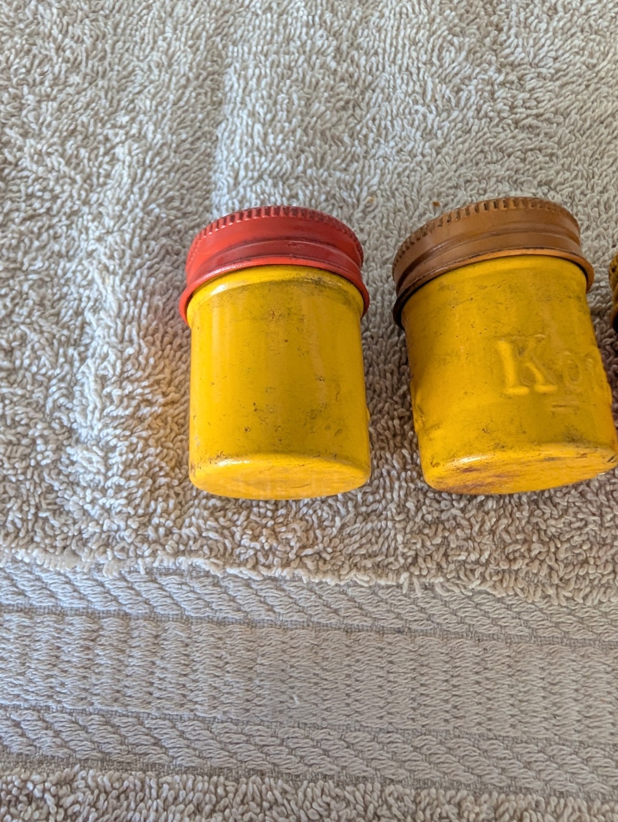 Vintage Kodak Yellow And Orange Tin Embossed Film Canister With Lid Lot Of 3