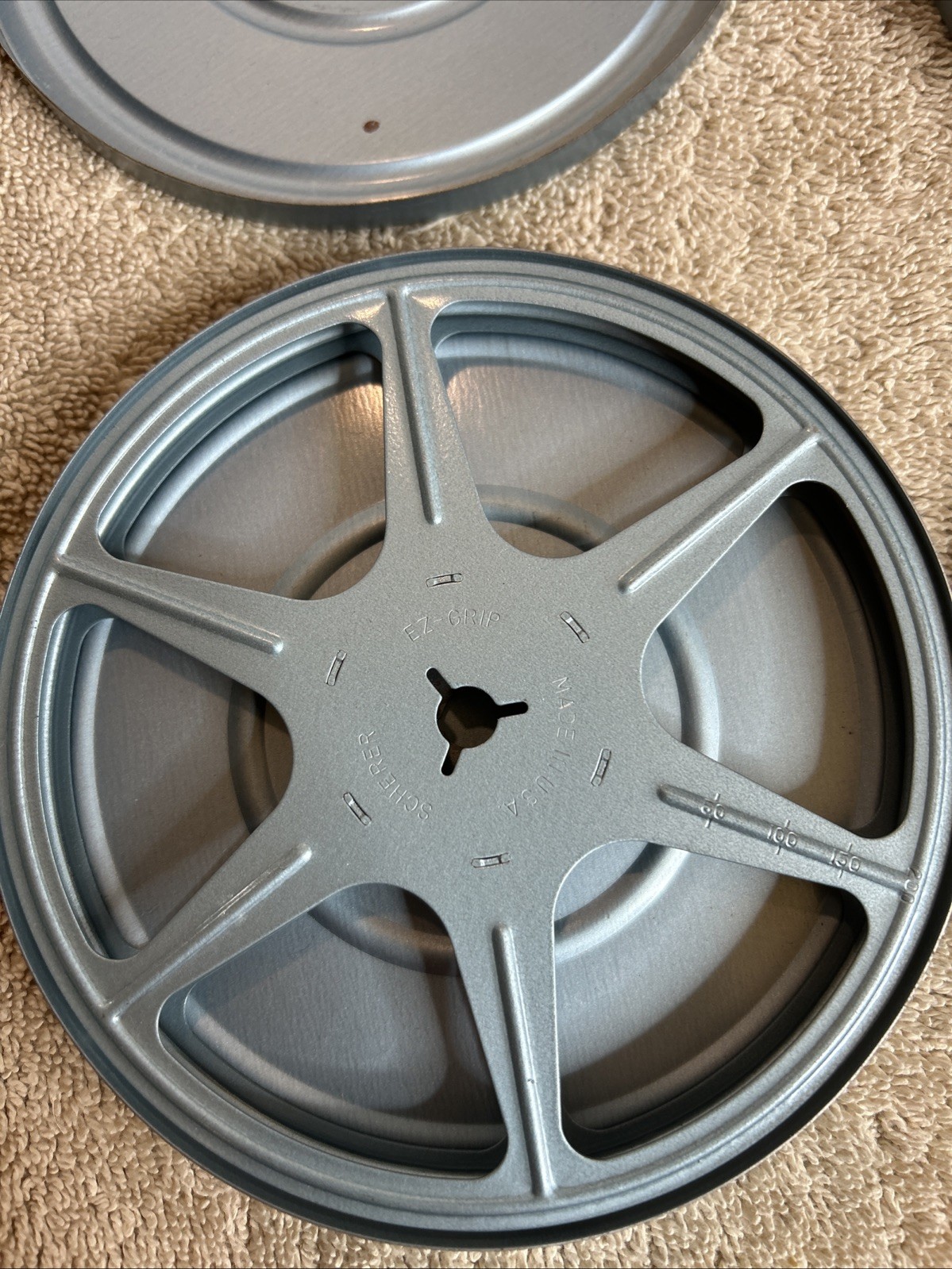 Two Vintage Stewart’s Anchorage Film Canisters In Grey With Mixed Reels 100-R07