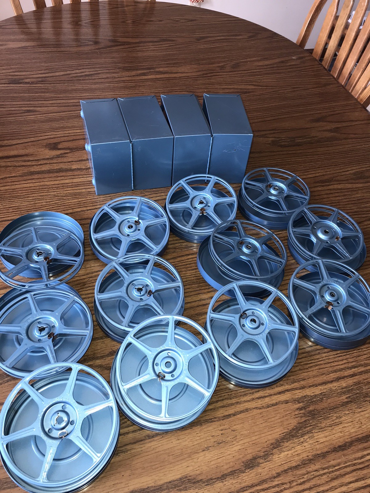 2 Vintage Compco Metal Film Case Storage Boxes With Six 8mm Film Reels Per Box