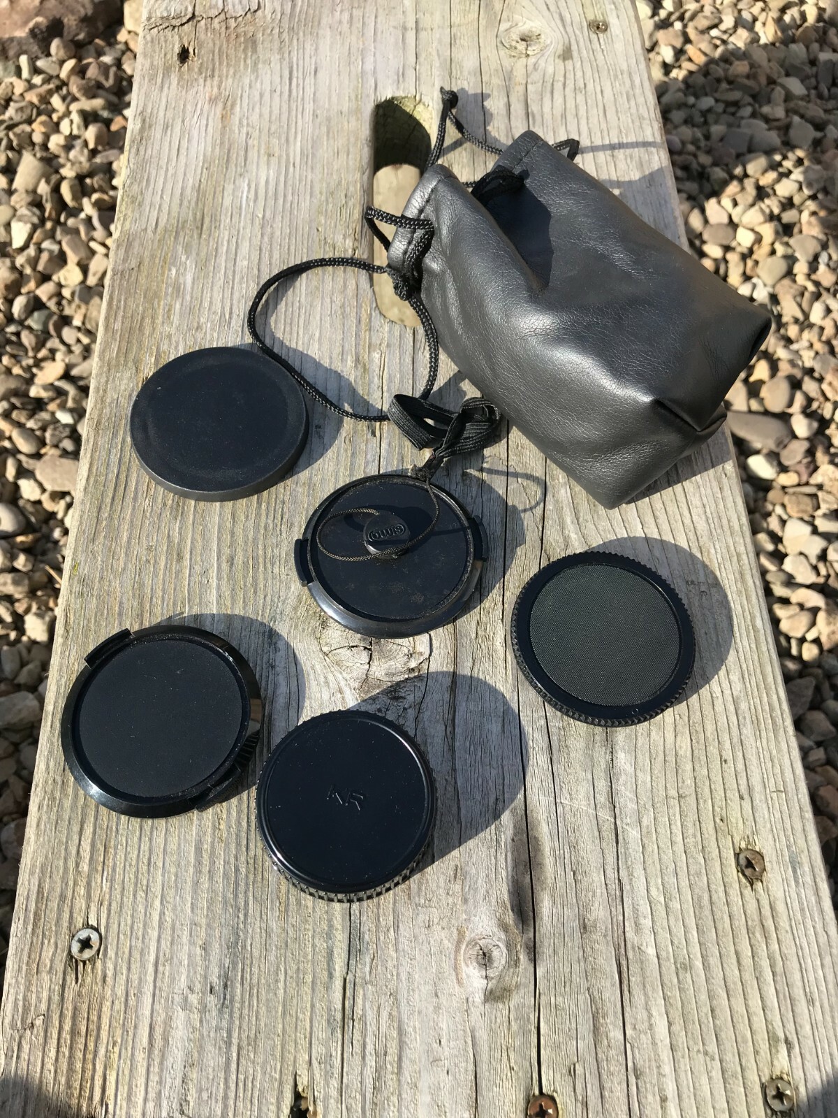 Vintage Camera Lens Pouch with Five Assorted Lens Caps