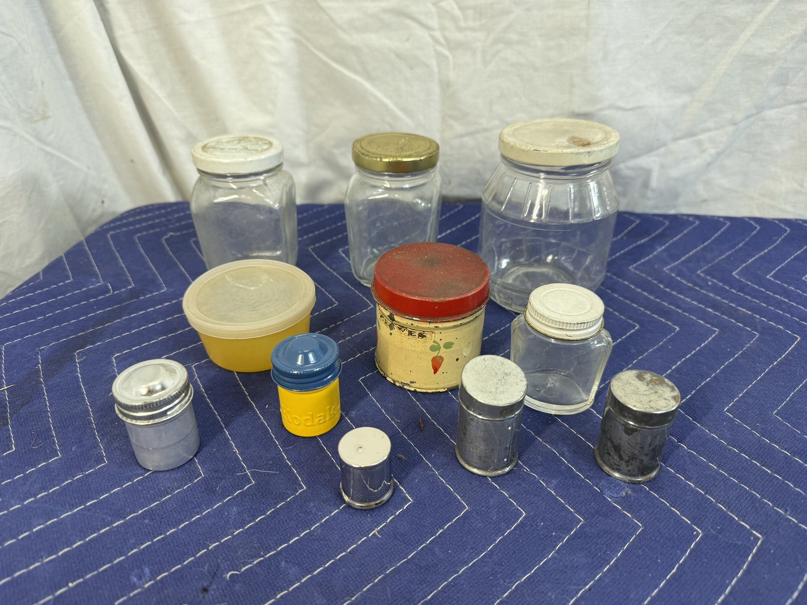 Kitchen Spice Tin Canister Lot Glass Jars Harry David Kodak Can Yellow