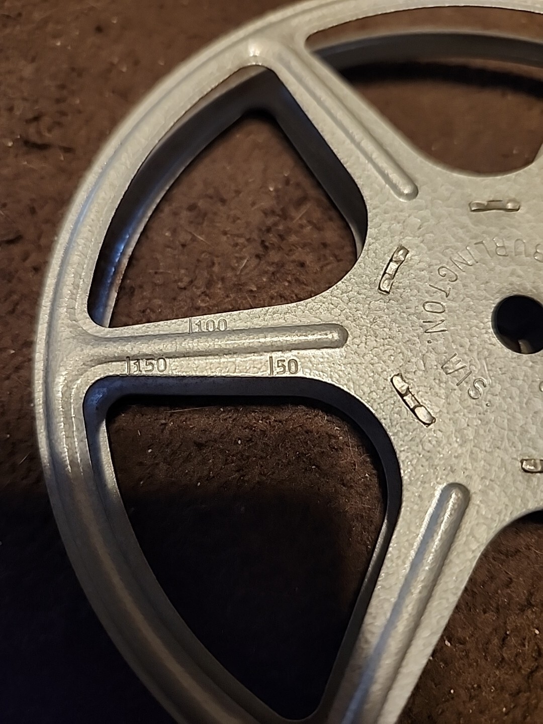 5″ 8mm Film Reel and Canister Kenco Burlington Wis 50 100 150 Marks.