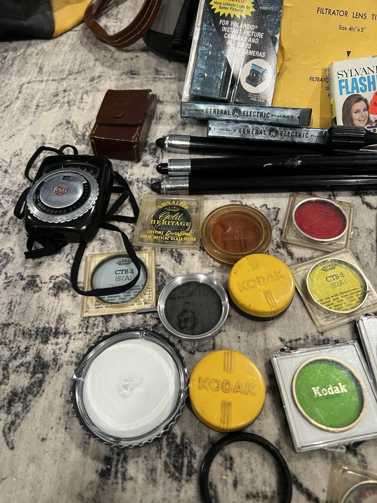 Lot Of Vintage Untested Camera Accessories & Pair Of Air Guide Binoculars