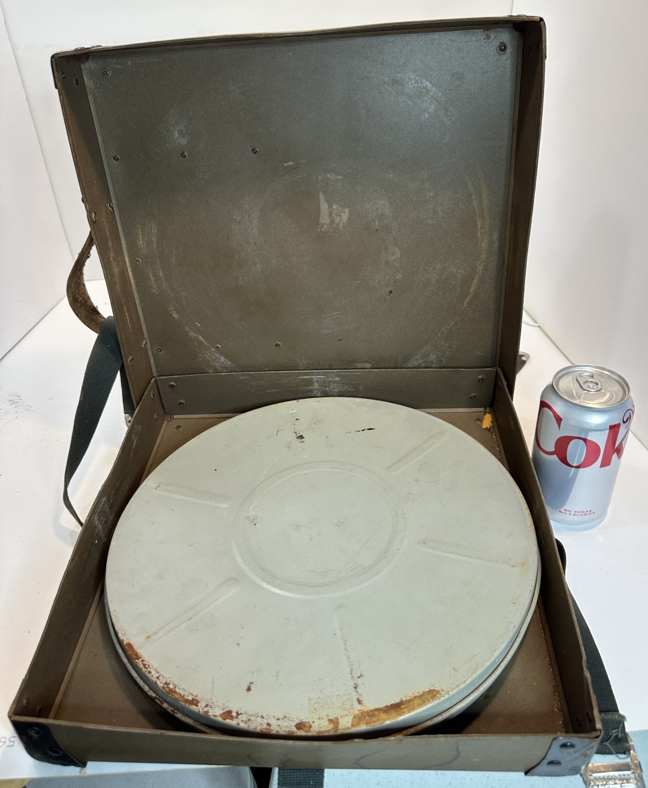 Vintage MCM 16mm Film Reel Fiberboard Shipping Box 13 1/2” X 13 1/2” w Film Can