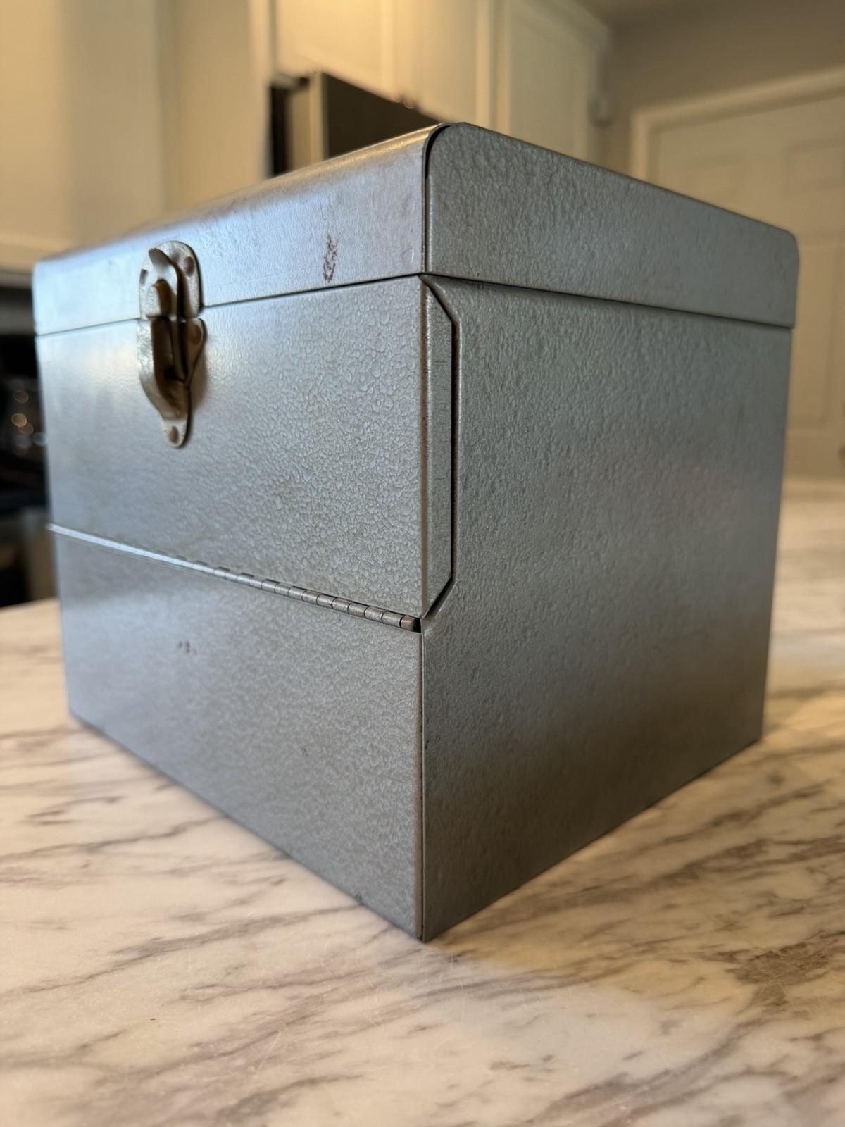 Vintage 8mm Movie Film Reel Storage Box Metal Hammered Gray Industrial MCM