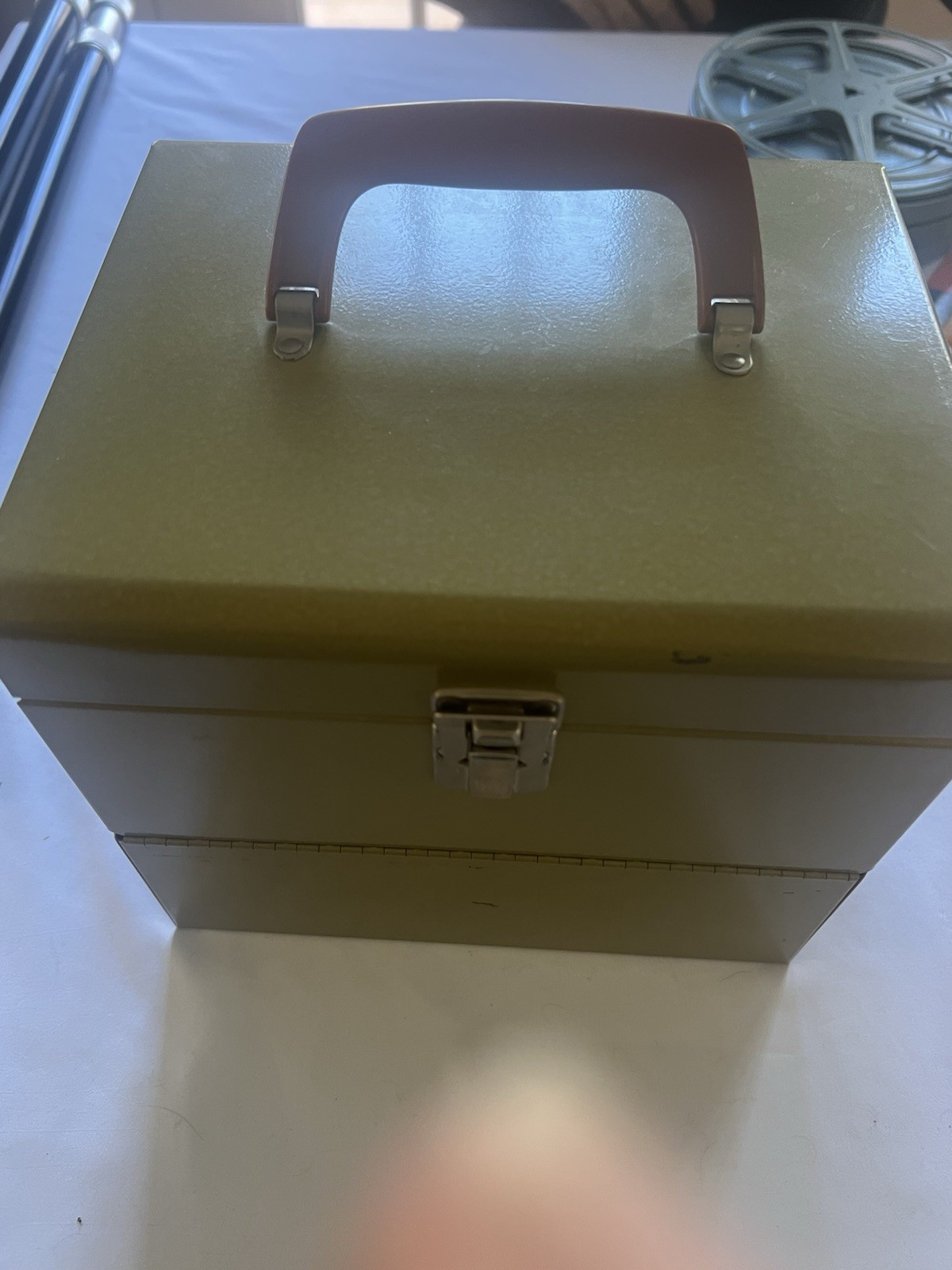Vintage Logan Deluxe Film Reel Storage Chest w/ Metal 8mm/16mm Canisters Lot