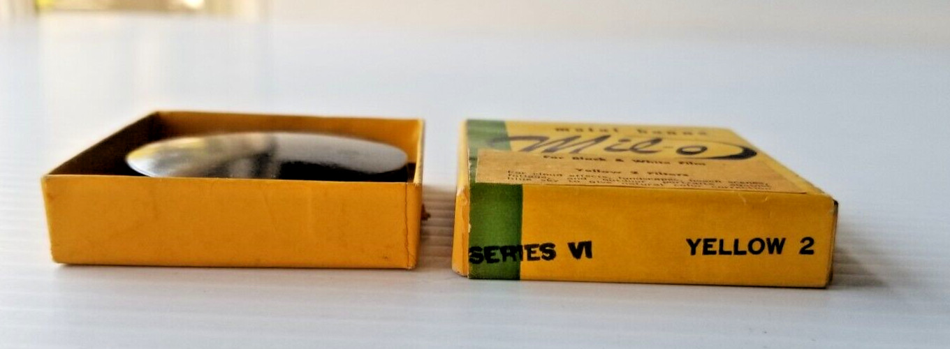 Vintage in Box Mil-O Yellow 2 Camera Metal Bound Filter For B/W Film