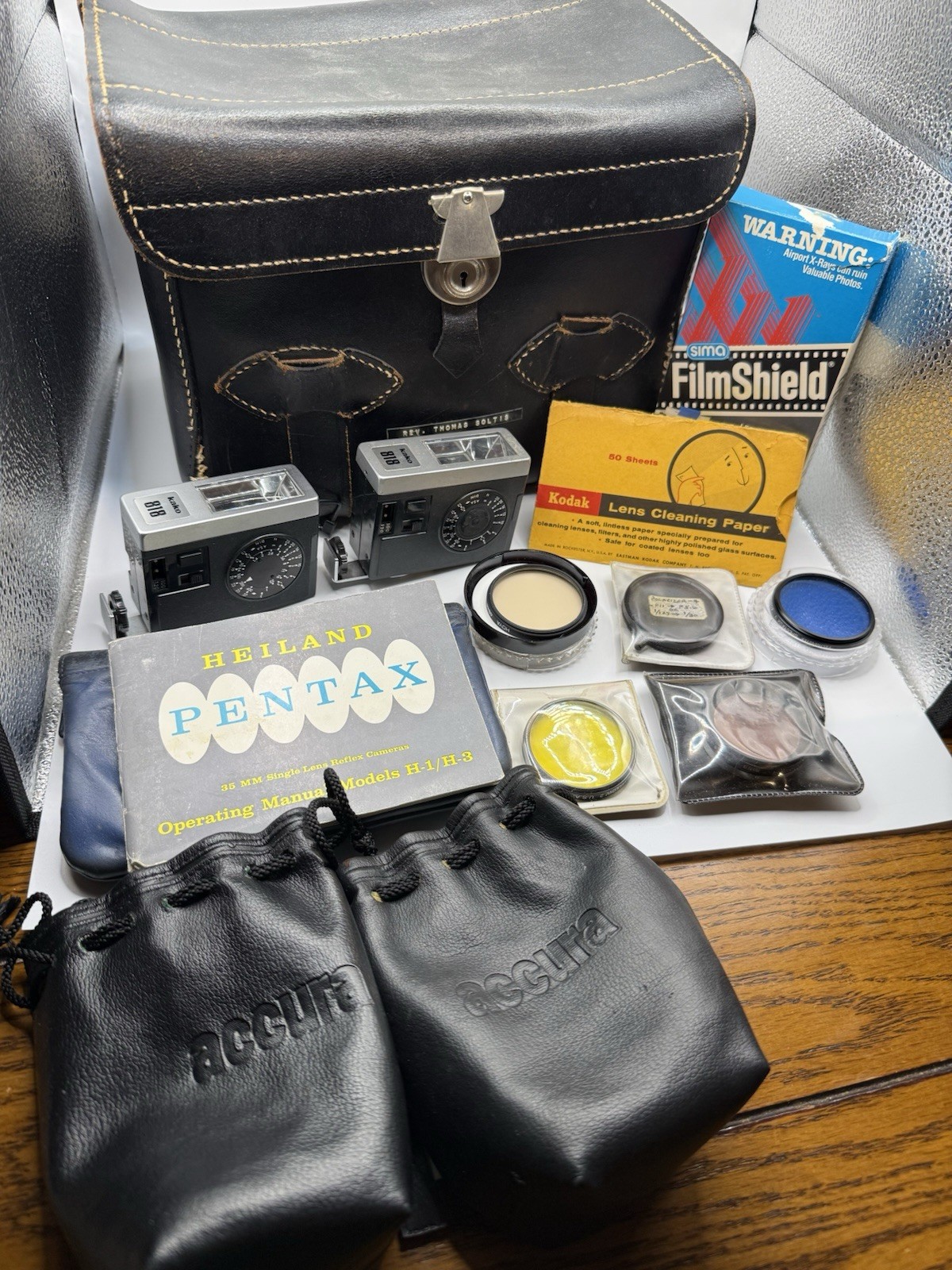 Vintage Camera Accessory Lot Kako 818 Flashes Filters Pentax Case Manual USA