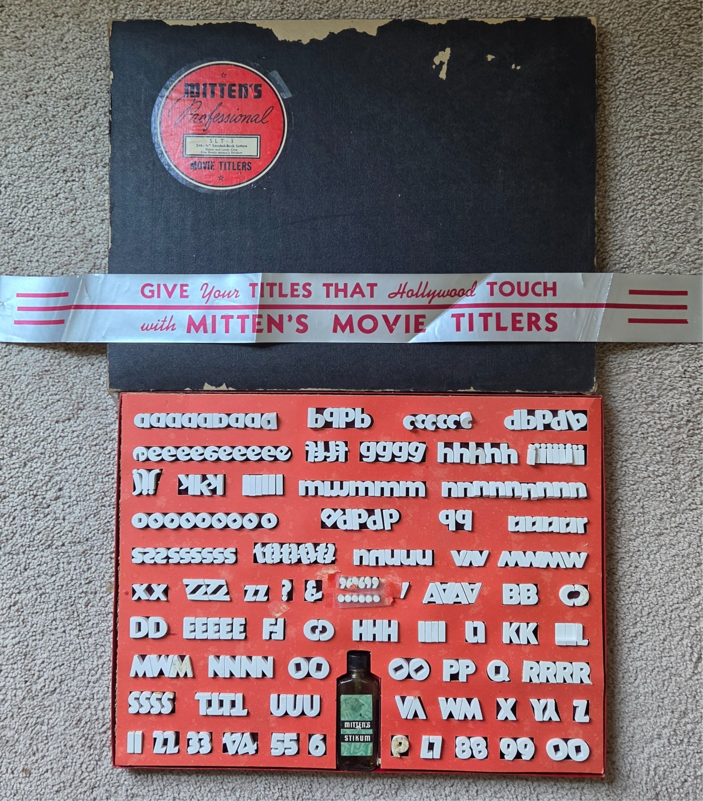Vintage Mitten’s Professional Movie Titlers SLT-3 246 3/4″ Letters w/ Stikum