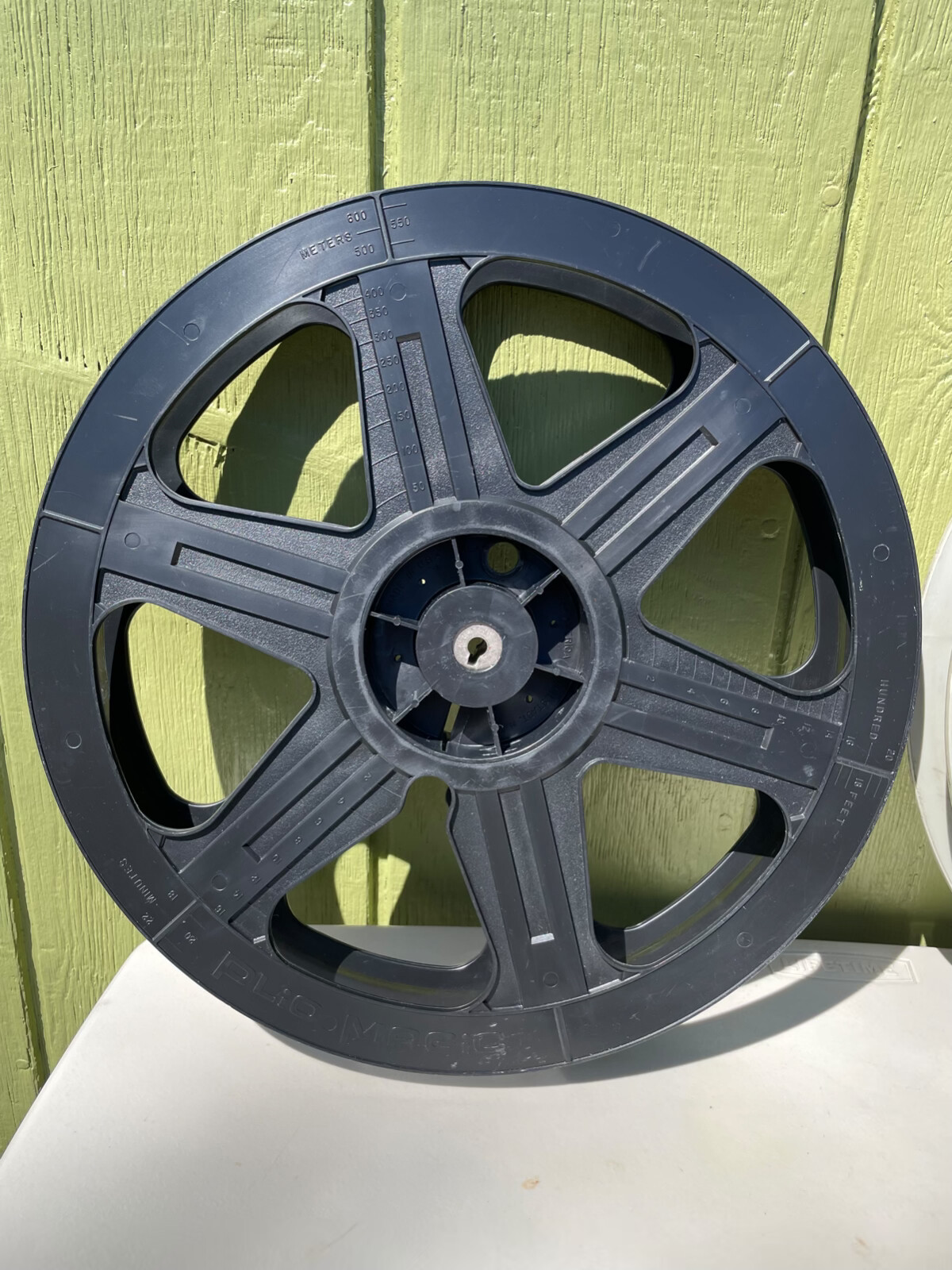 2 Vintage Plio Magic? Plastic Movie Film Reel 35mm 14-3/8″ Black Grey 6 Hole
