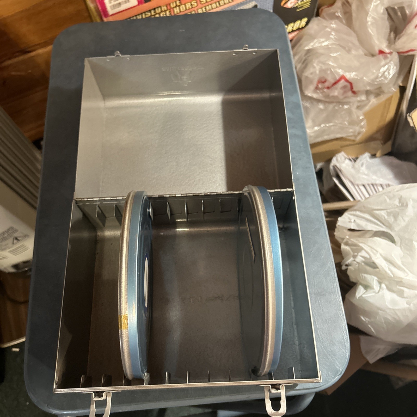 Vintage 50s Brumberger All Metal Movie Reel Box W/2 Empty 7” Cases FREE SHIPPING