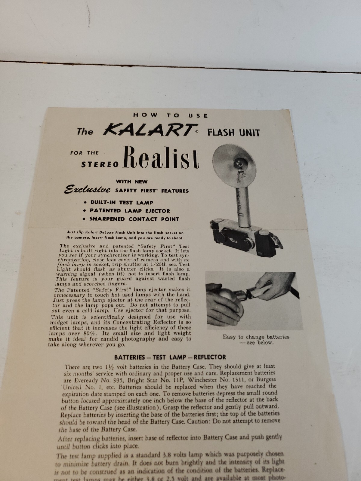 Vintage Kalart Super Speed Flash Use Instructions Stereo Realist