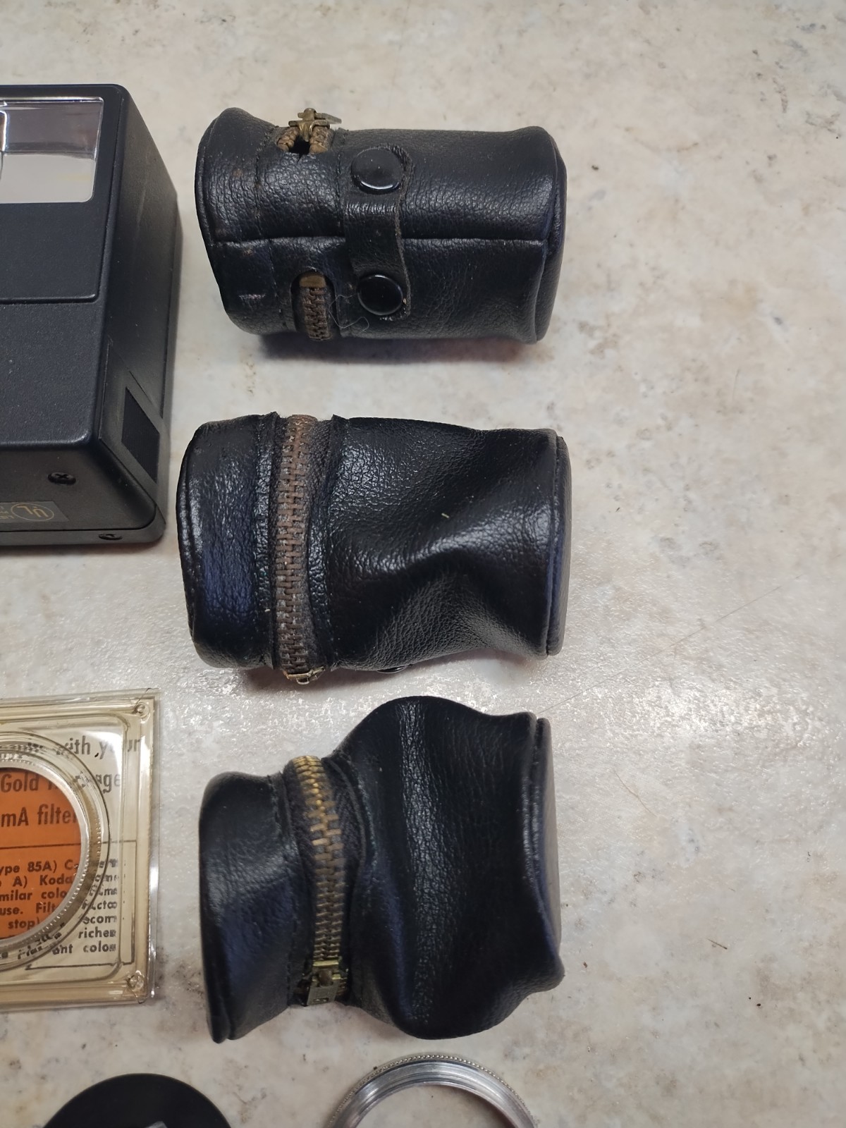 Lot of Vintage Mixed Camera Accessories Sunpak90 Black Leather 35mm Film Case
