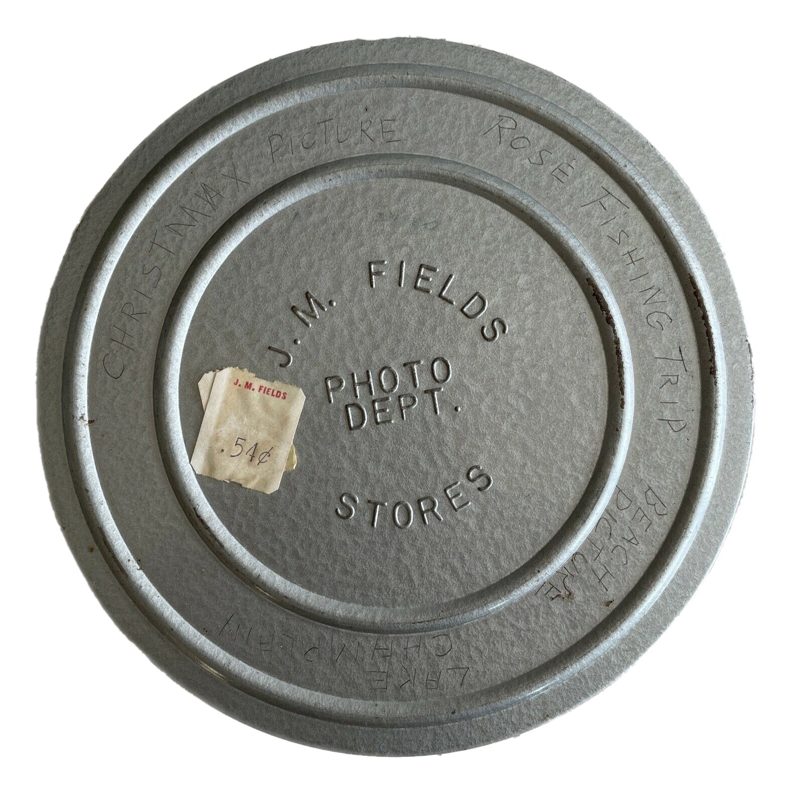 Vintage JM Fields Photo Dept Metal Canister for 5in 8mm Film Reel Storage