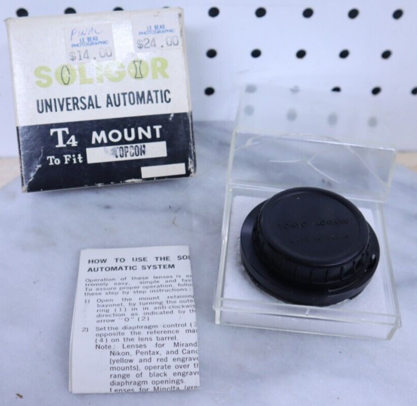 Nice Used Vintage Topcon Fit T4 Lens Mount Adaptor Badged Soligor W/ Case Box!