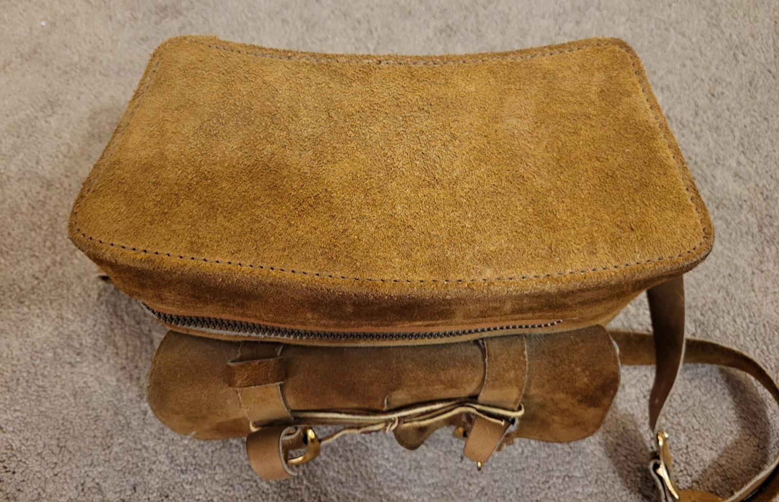 Coast Camera Bag Top Grain Genuine Cowhide Suede Made USA Zip Green Interior VTG