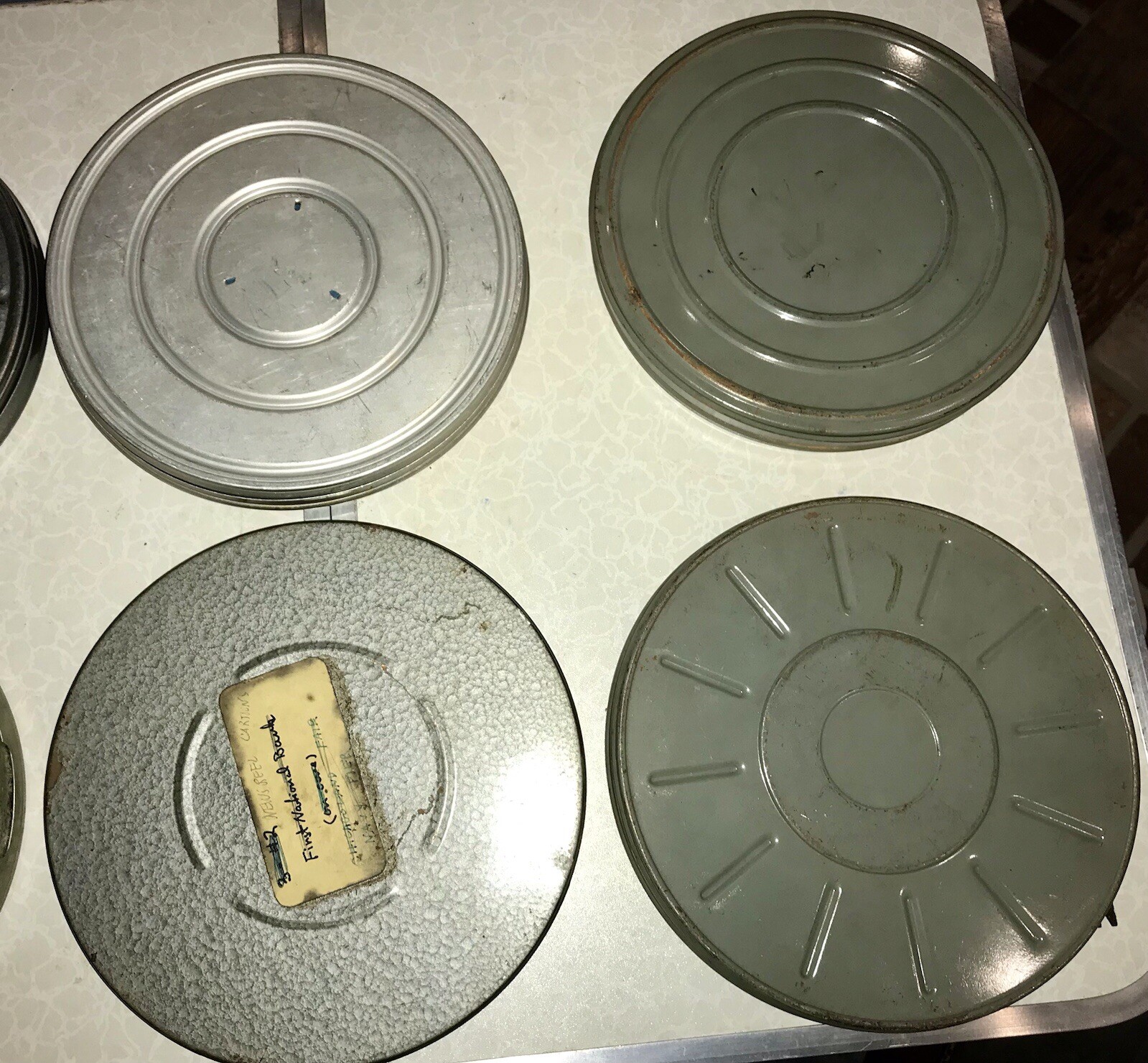 6- Vintage 16mm 7” Metal Empty Film Tins W/some Empty Reels