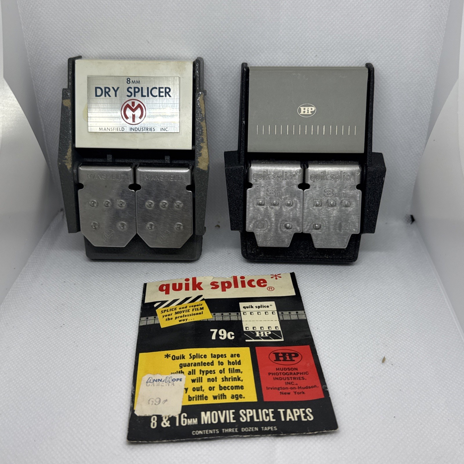 Mansfield Dry Splicer & Quik Splice Butt Film Splices 8mm Films Movies w/ boxes