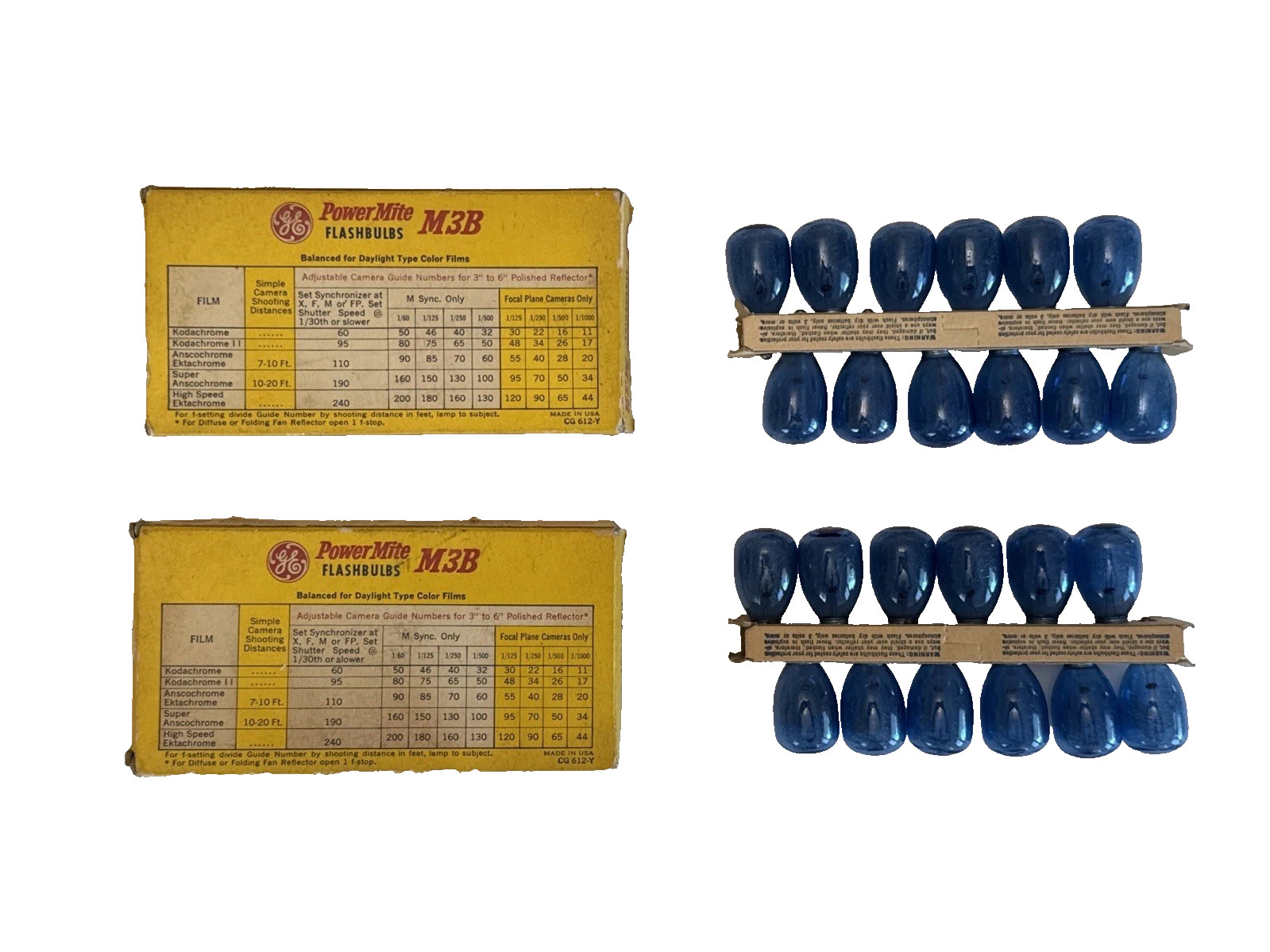 NOS – 2 Original Boxes (24ea.) GE No. M3B Blue Powermite Camera Flashbulbs