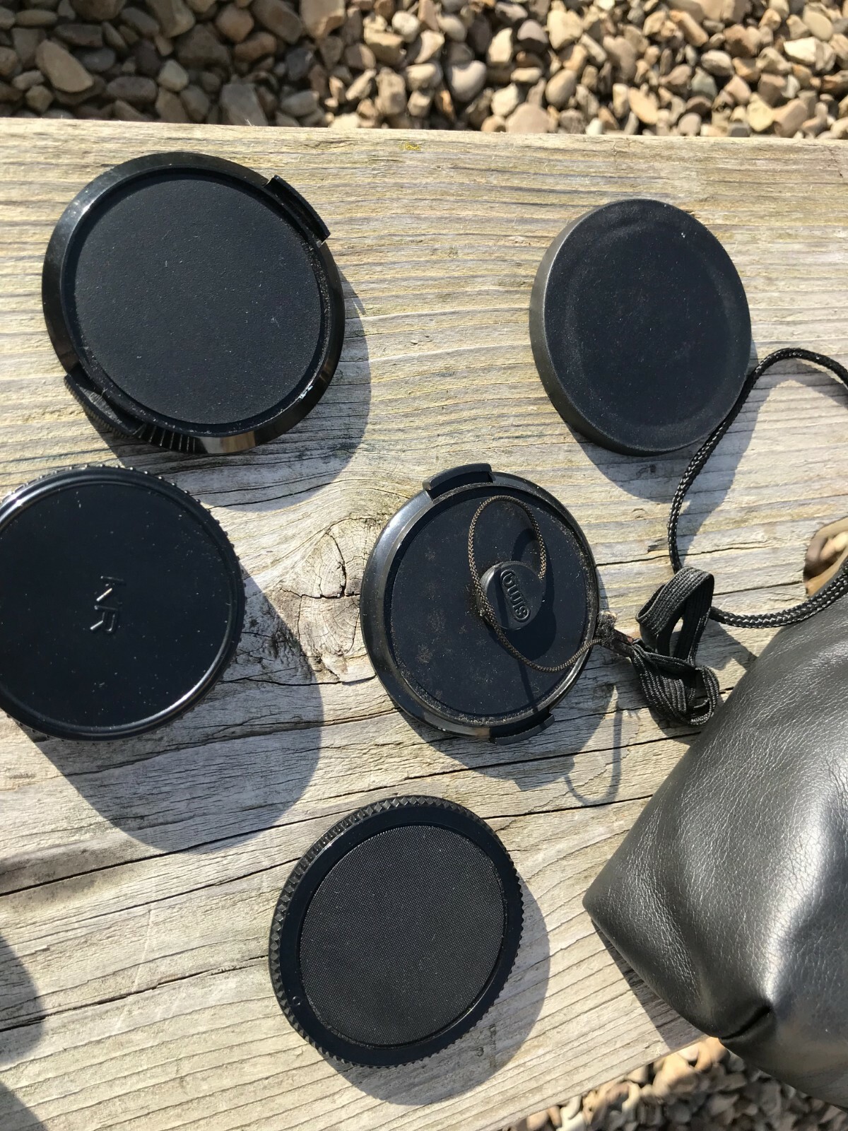 Vintage Camera Lens Pouch with Five Assorted Lens Caps