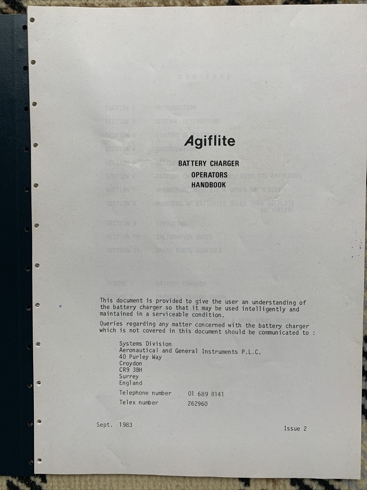 Agiflite Battery Charger Operators Handbook (for Aerial Camera)