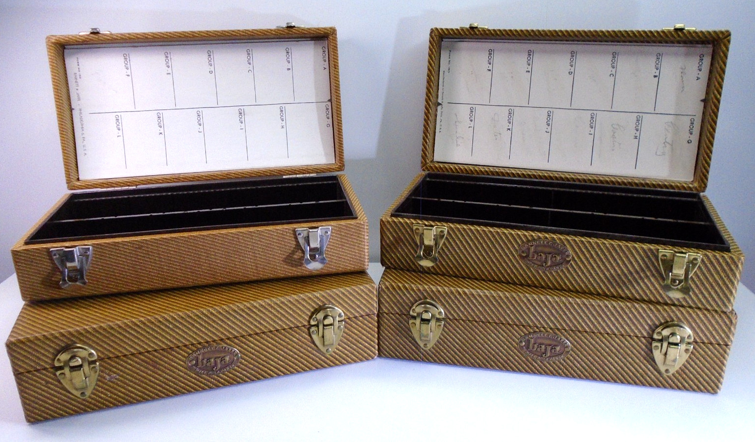 Vtg Barnett & Jaffe Baja Film Slide Case Lot 4pc 100 Slide Box 10″ Retro Stripe