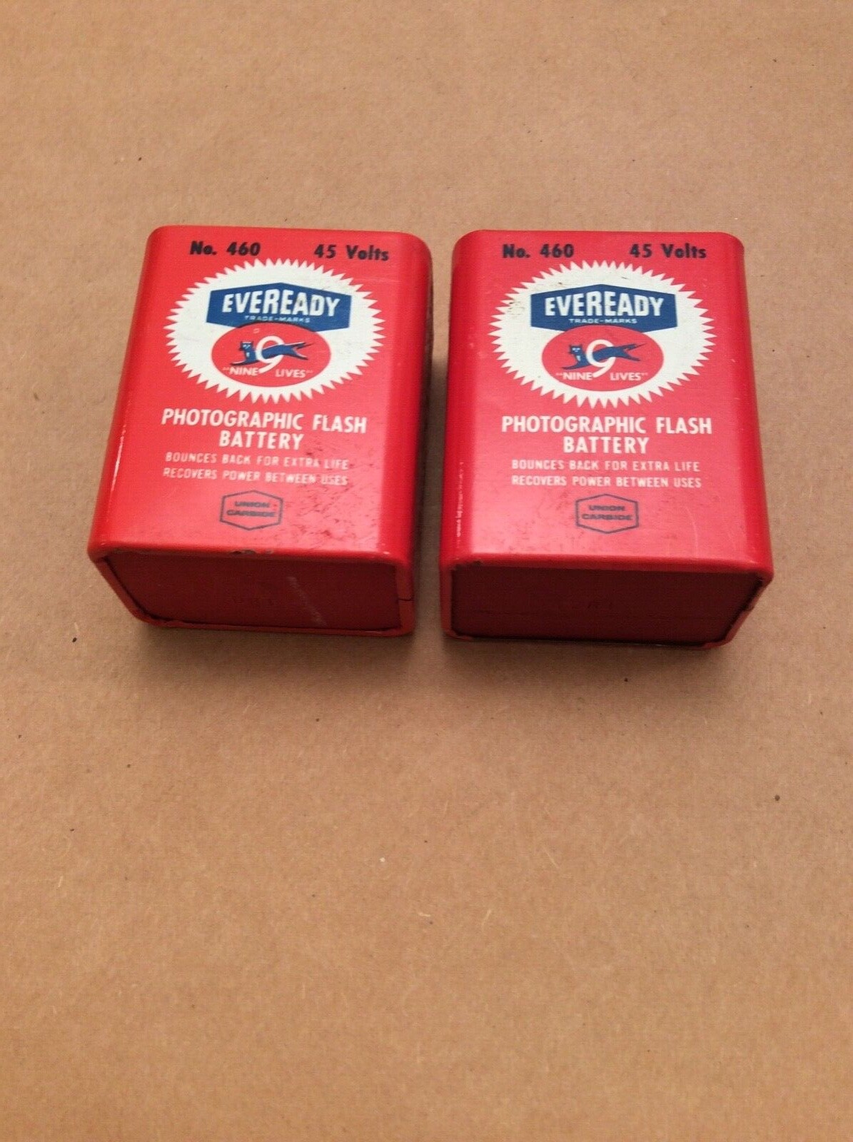 Two EVEREADY Vintage Black Cat 9 Lives #460 Photographic Flash Battery 45 Volt