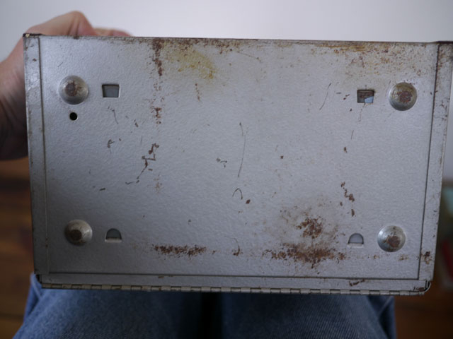 Vintage 50s Brumberger Super 8mm Film Reel Holder Carry Case Hammered Metal Box