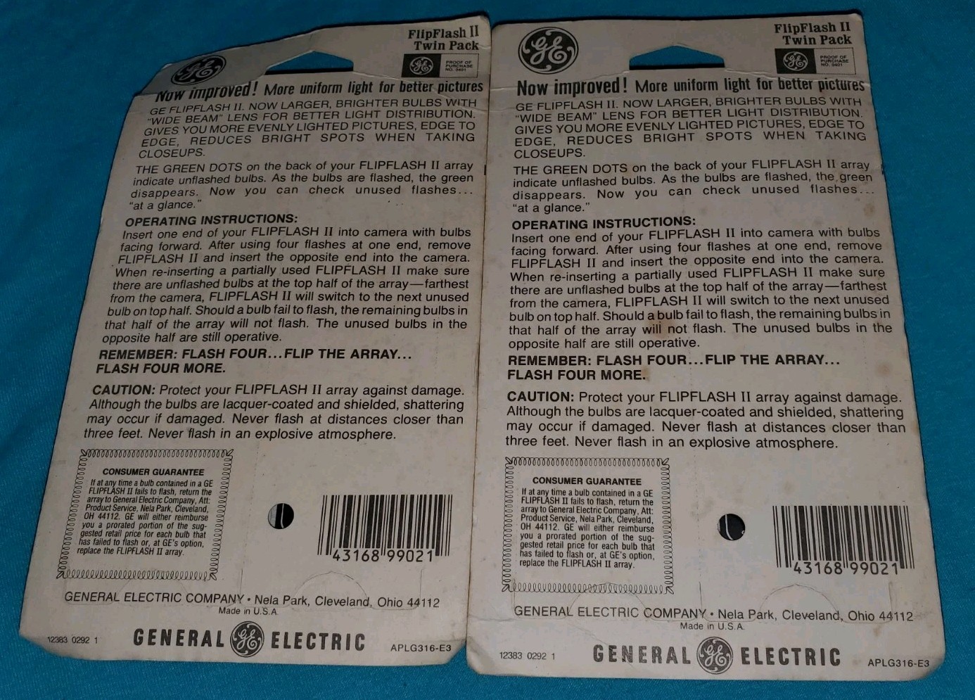 Vintage GE Flip Flash II 2 Twin Pack Flash Packs for FlipFlash Cameras NOS 3 Pks