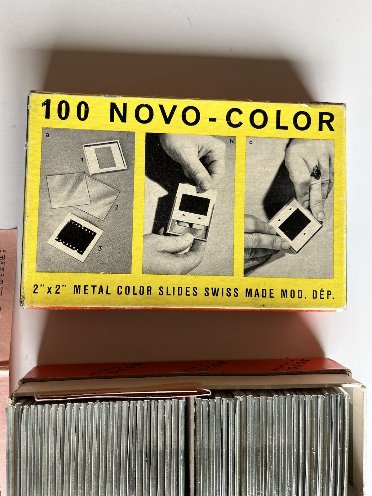 Vintage Novo- Color 2X2” Metal Slides Swiss Made in Original Box
