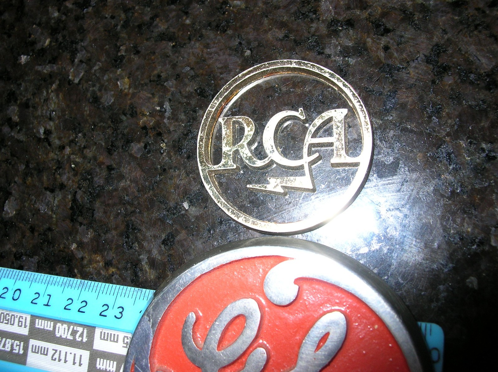GE and RCA Broadcast Logos Metal Script Glue on Screw on Castings