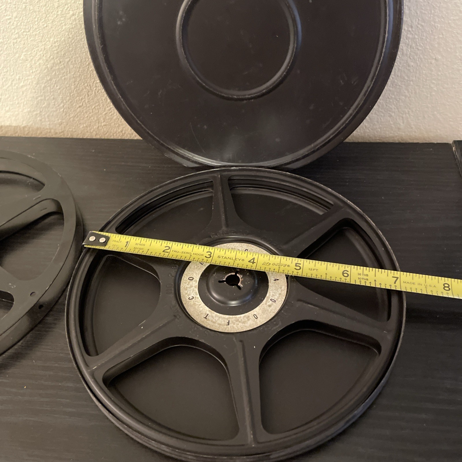 Lot Of 3- Vtg 7” 8mm Reels Metal & 1 Metal Case, Black & Tan Made USA Check Pics
