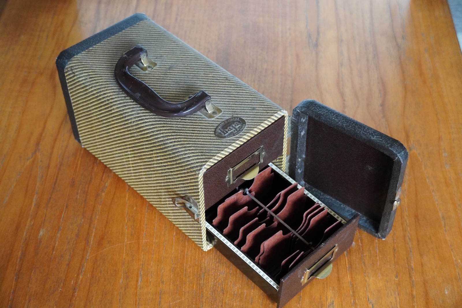 1950’s Barnett & Jaffe Baja Hard Shell Two Drawer Photo Slide Storage Case