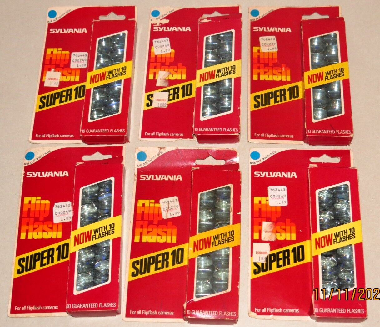 Lot of 6 Sylvania Super 10 Flip Flash Unit Vintage Boxed NEW