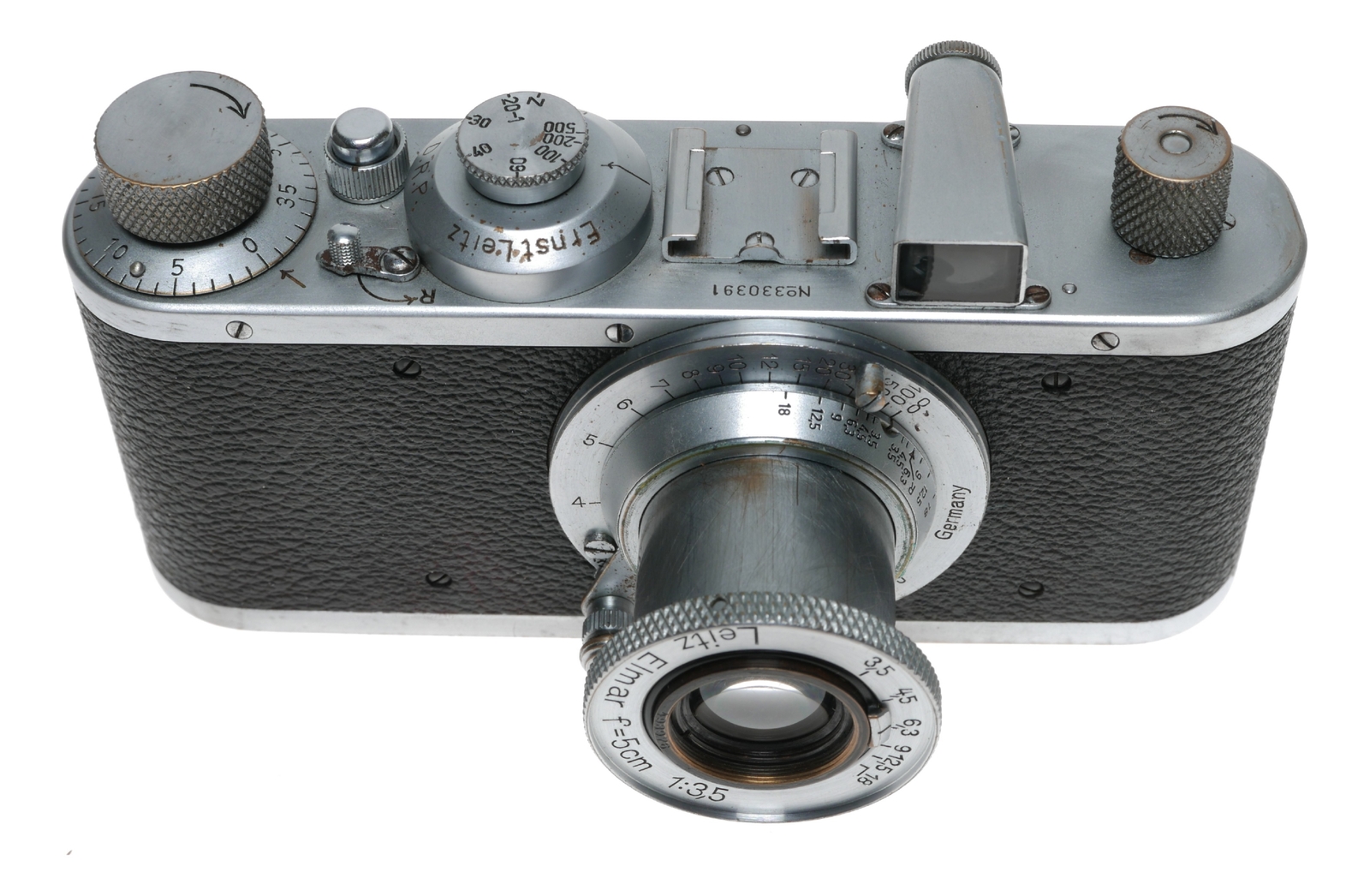 Leica Standard B chrome 5cm Elmar F3.5 case and lens cap