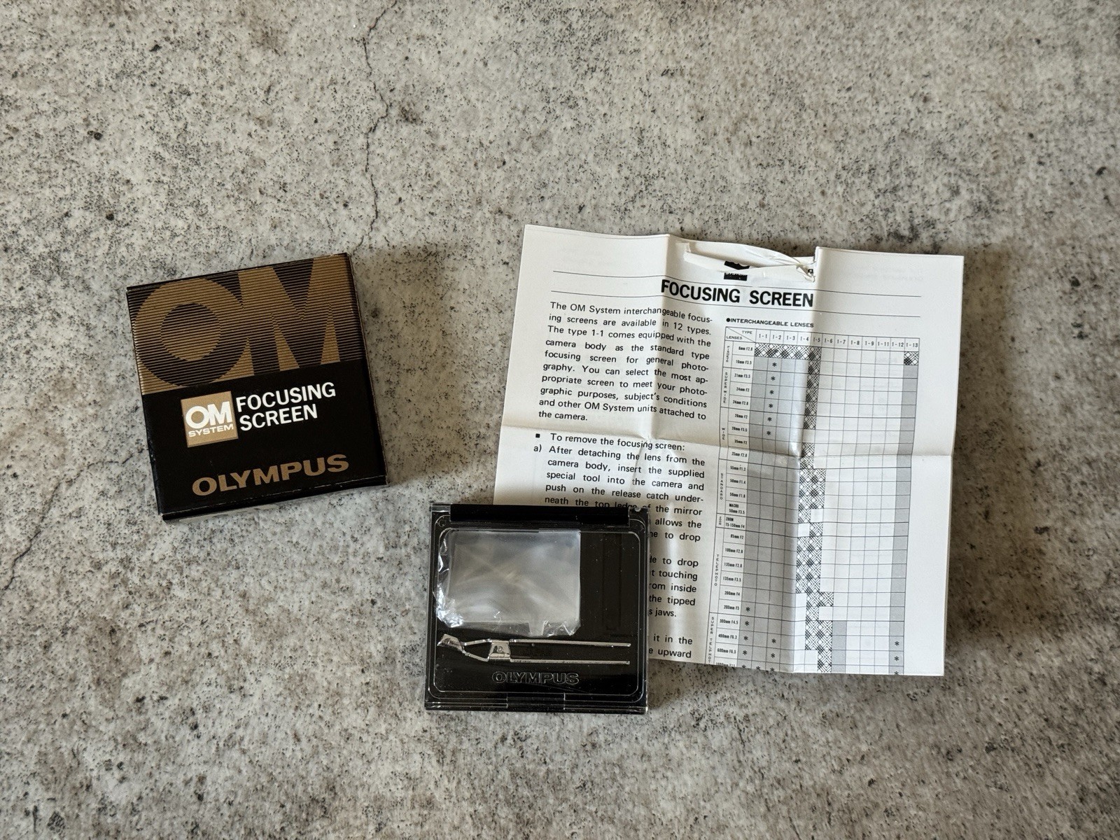 Vintage Olympus OM System Focusing Screen 1-8 with Case Tool Instructions Camera