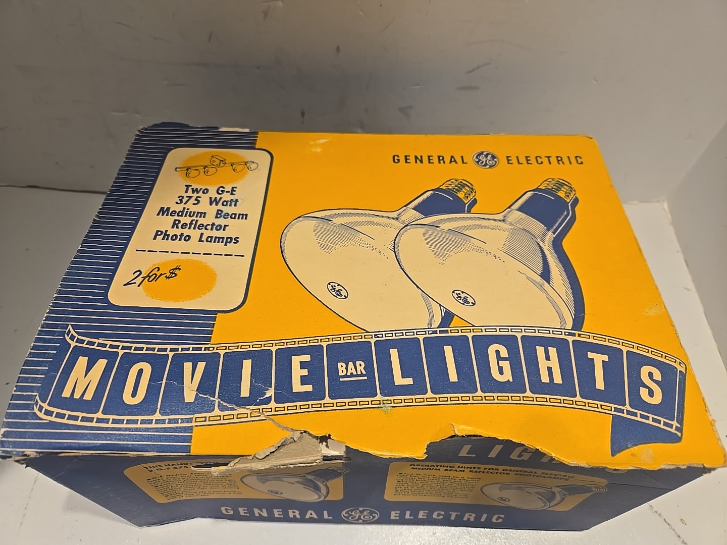 2 GE Vintage 375W Superflood Movie Photo Lamps Light Bulbs PH375/34R4 Working